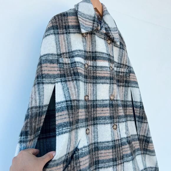 Guidebook Co. Fitzroy Cape Plaid Tartan Long Wool Coat Medium Double Breasted - Picture 5 of 13